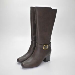 AEROSOLES Womens Patience Boots Size 11M Dark Brown Riding Knee High Block Heel